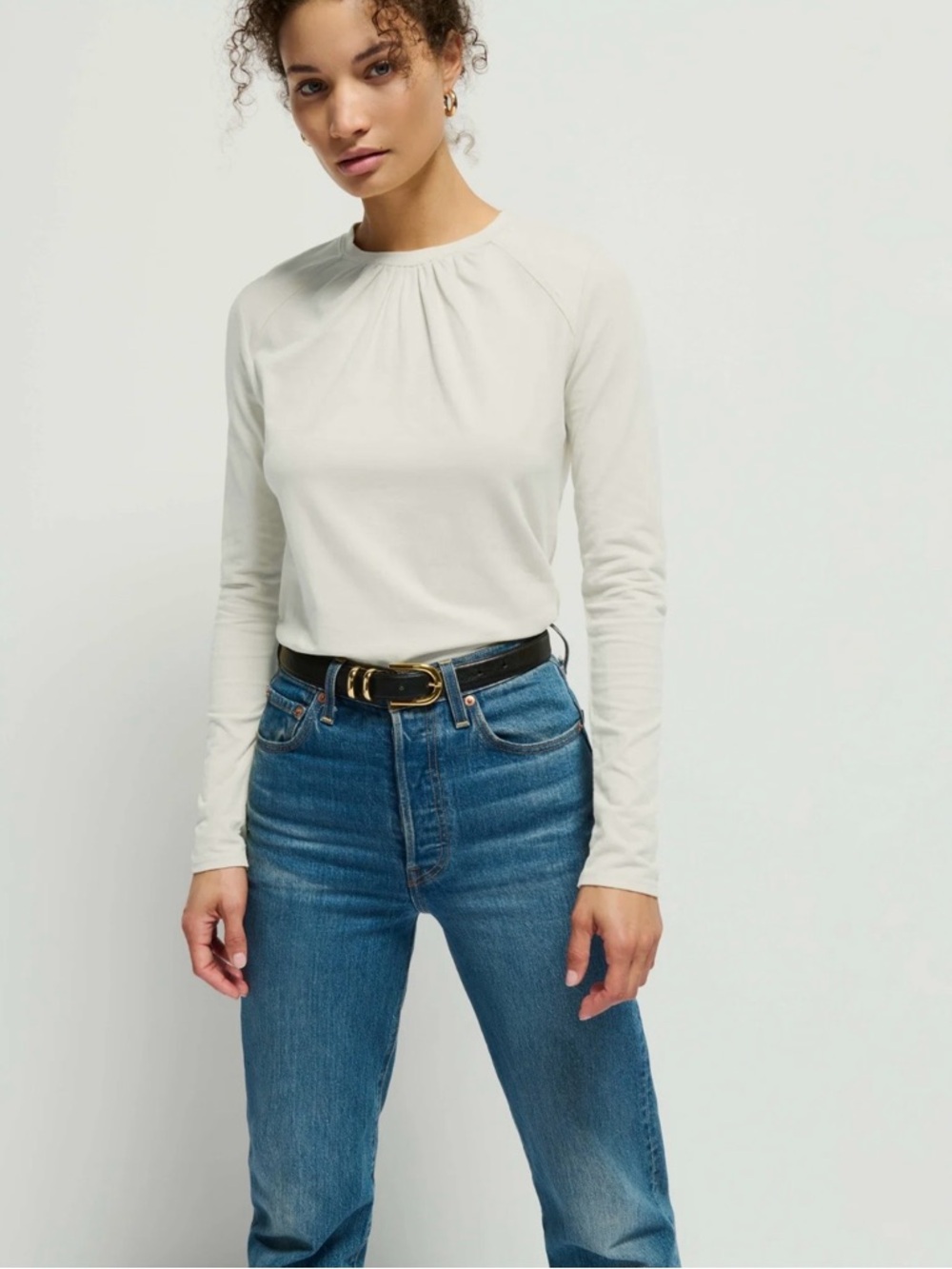 Nation LTD Porcelain Alejandra Shirring Crew Neckline Raglan Long Sleeve Top M